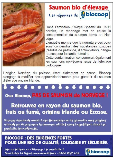PAS DE SAUMON DE NORVEGE CHEZ BIOCOOP ! PAS DE SAUMON DE NORVEGE CHEZ BIOCOOP !